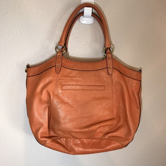 LUCKY BRAND Orange Soft Leather Large Tote Purse Double Handle Satchel H… - Picture 2 of 16